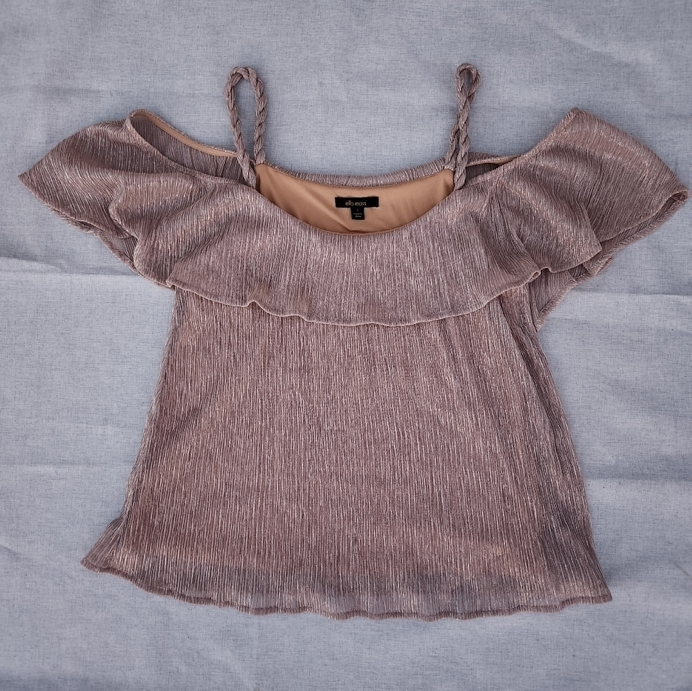 Ella MossCerine Cold-Shoulder Ruffle Top, Pink Champagne size small